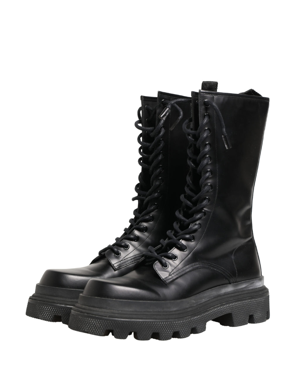 Black Leather Trek Sole Combat Boots Shoes