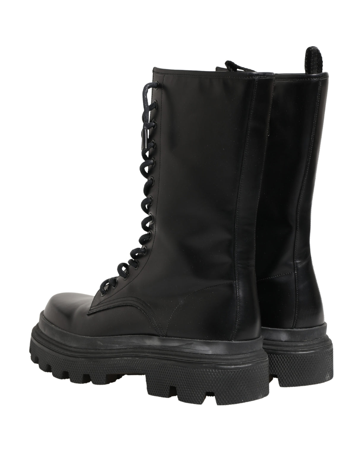 Black Leather Trek Sole Combat Boots Shoes