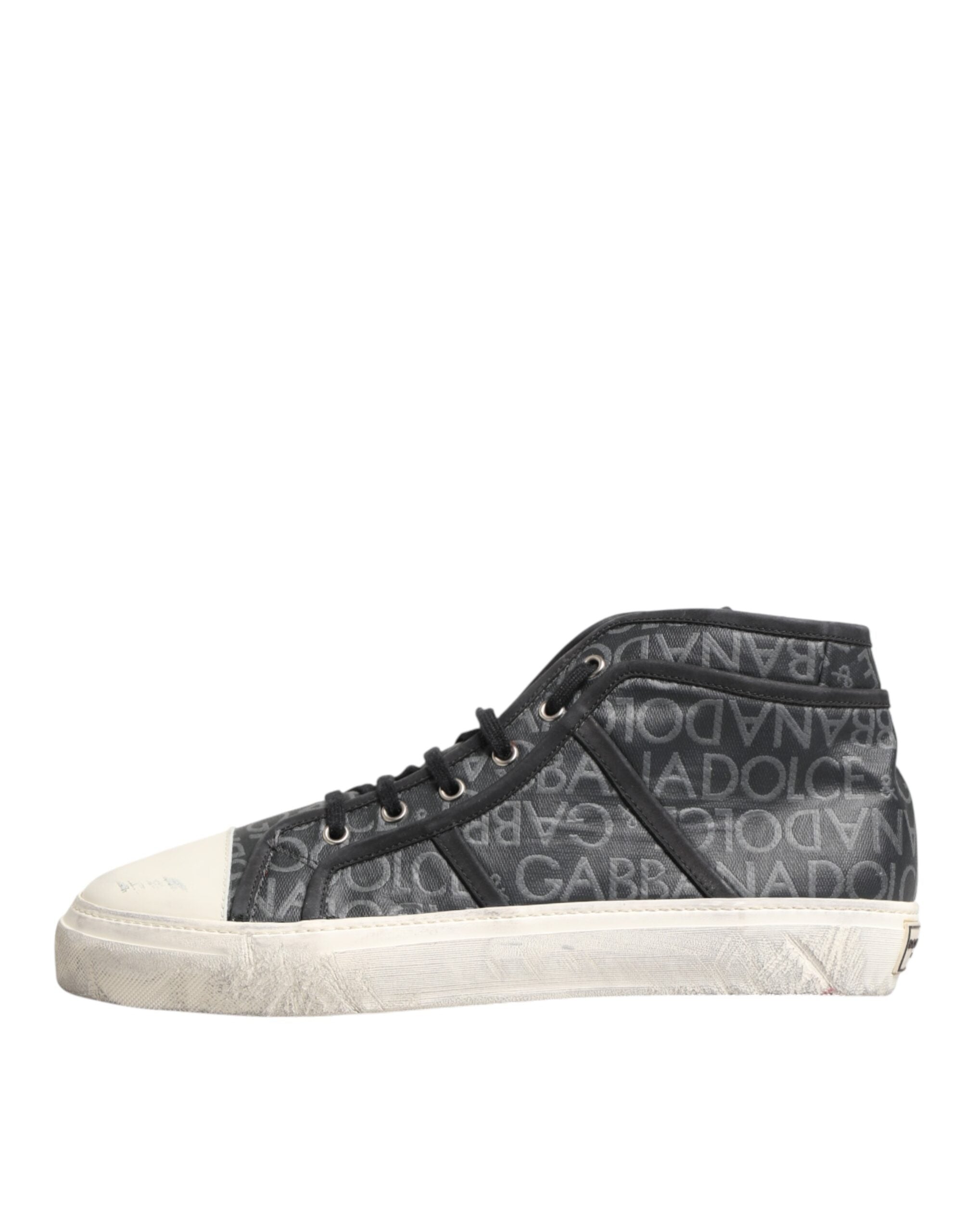 Black White Canvas Logo Mid Top Sneakers Shoes