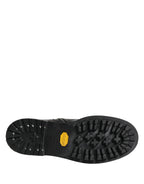 Black Leather Belted Buckle Combat Boots Shoes