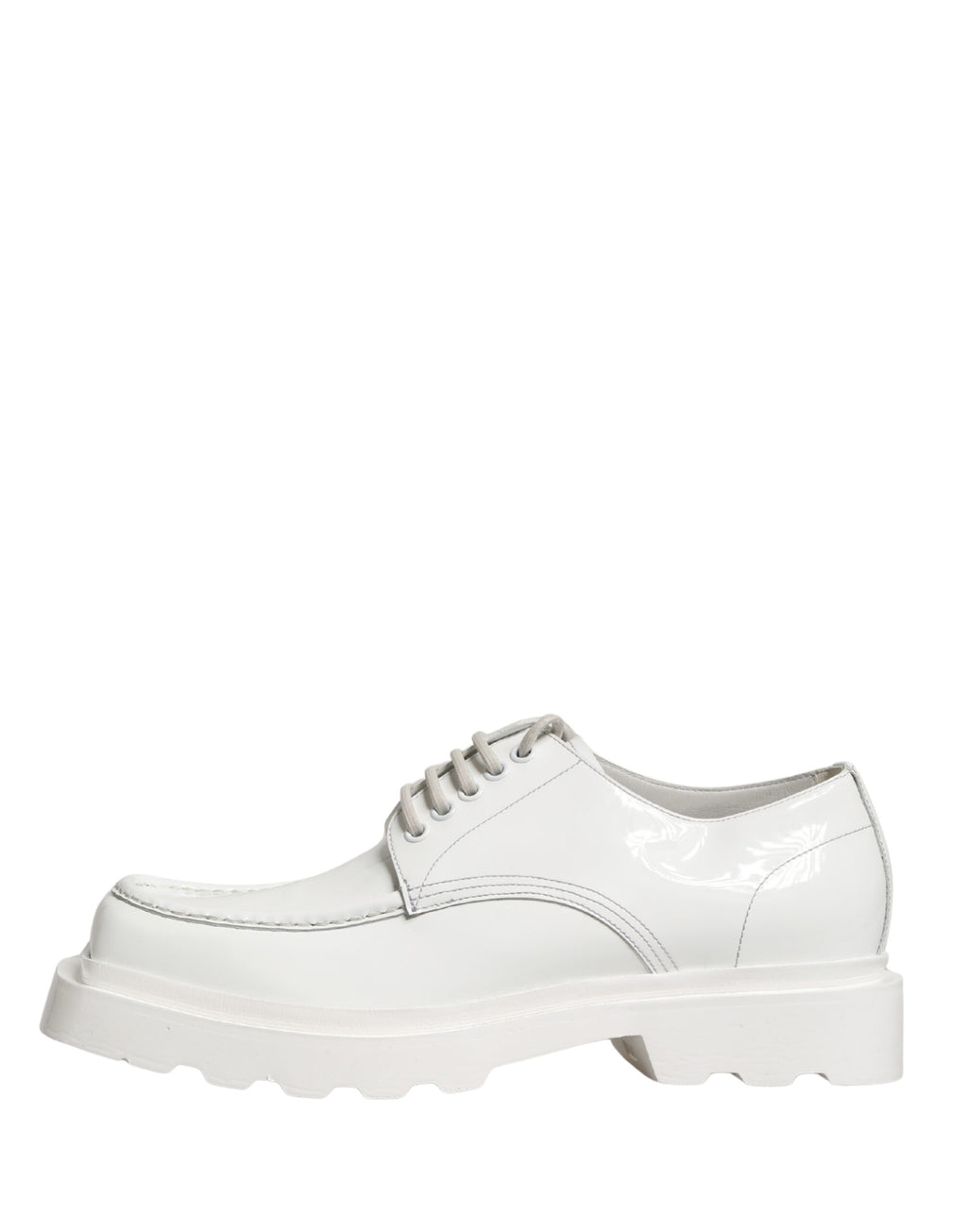 White Leather Chunky Sole Derby Shoes