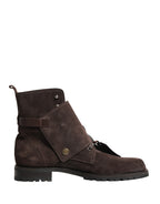 Brown Suede Leather Buckle Ankle Boots Shoes