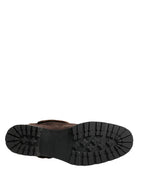 Brown Suede Leather Combat Ankle Boots  Shoes