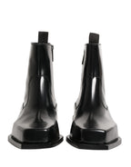 Black Leather Zip Closure Ankle Boots Shoes