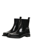Black Leather Zip Closure Ankle Boots Shoes