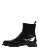 Black Leather Zip Closure Ankle Boots Shoes