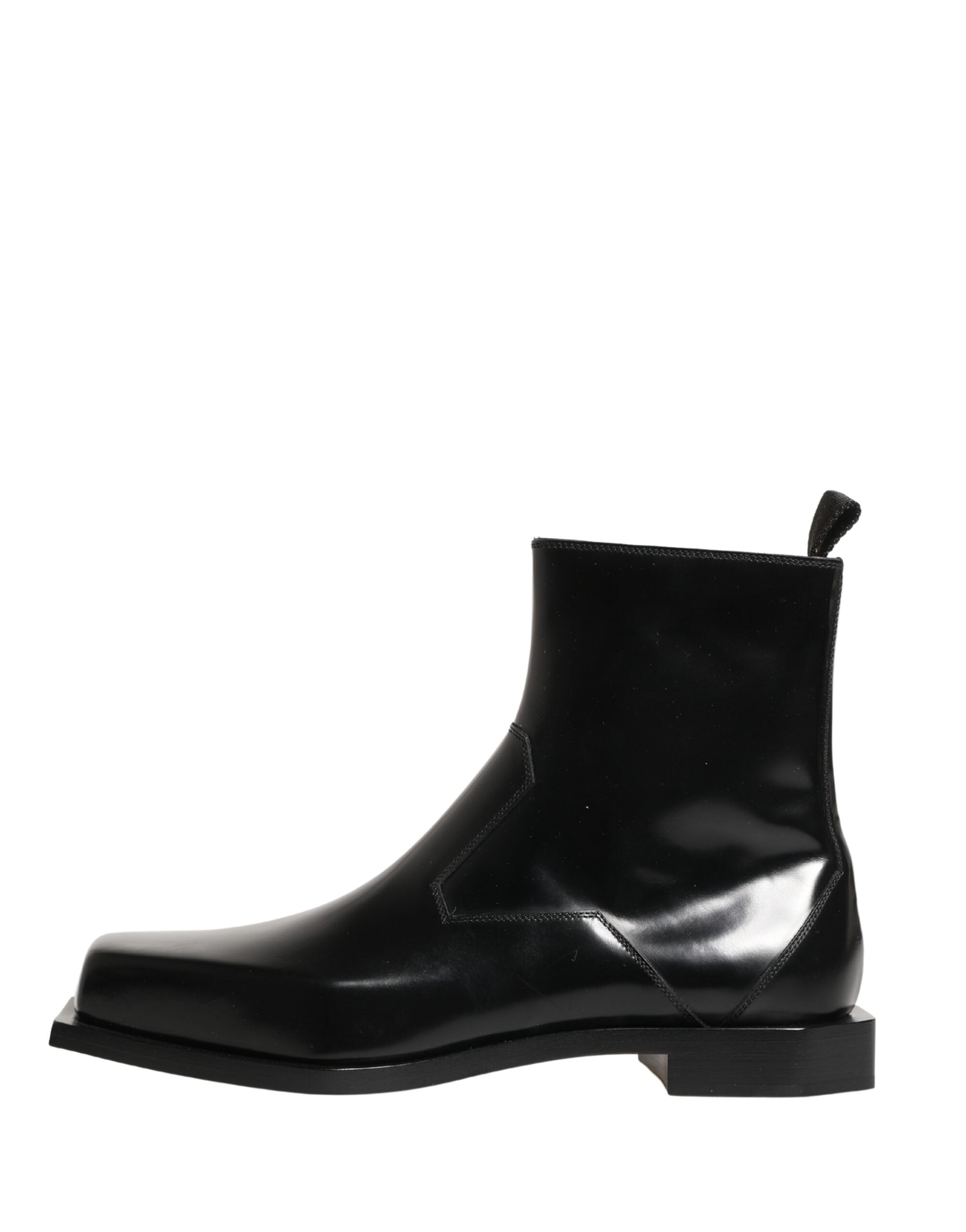 Black Leather Zip Closure Ankle Boots Shoes