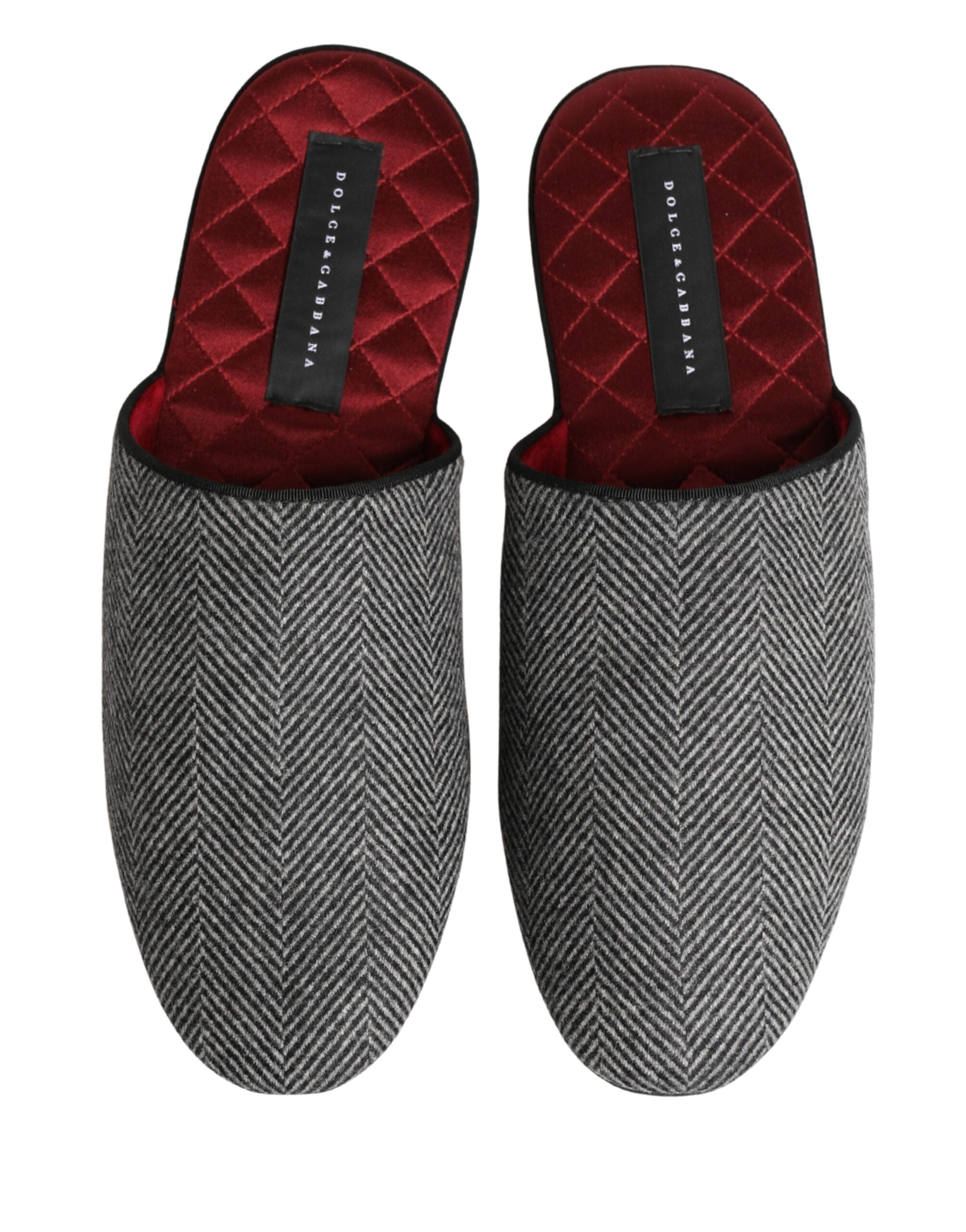 Grey Herringbone Cashmere Red Slippers Shoes