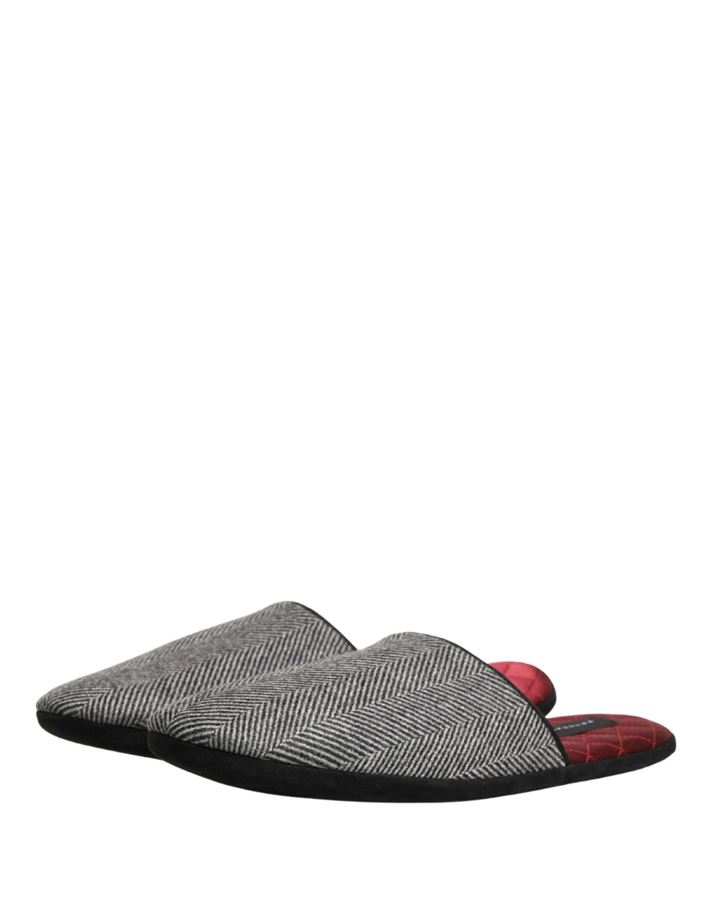 Grey Herringbone Cashmere Red Slippers Shoes
