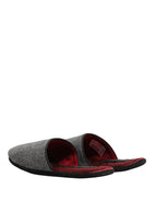 Grey Herringbone Cashmere Red Slippers Shoes