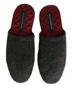 Dark Grey Charcoal Wool Red Slippers Shoes