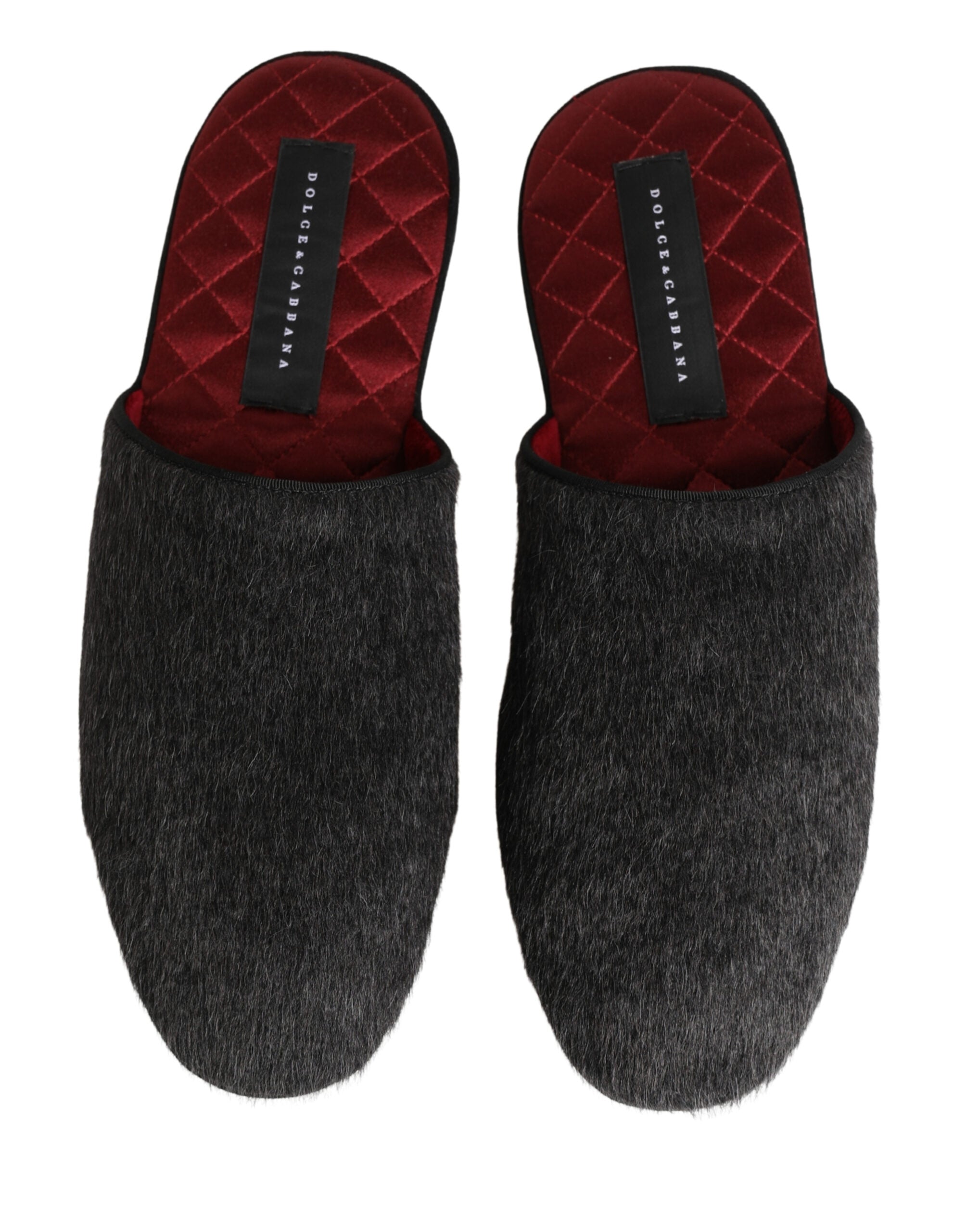 Dark Grey Charcoal Wool Red Slippers Shoes