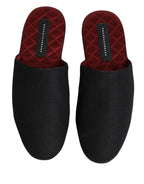 Black Wool Cashmere Red Quilted Slippers Shoes