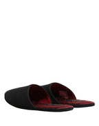 Black Wool Cashmere Red Quilted Slippers Shoes