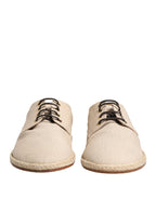Beige Espadrille Sole Lace Up Canvas Derby Shoes