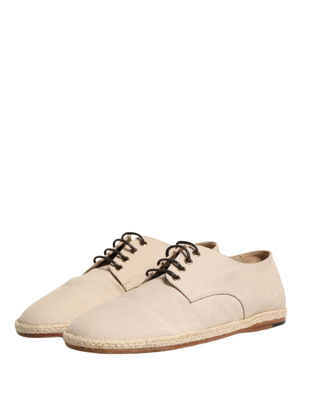 Beige Espadrille Sole Lace Up Canvas Derby Shoes
