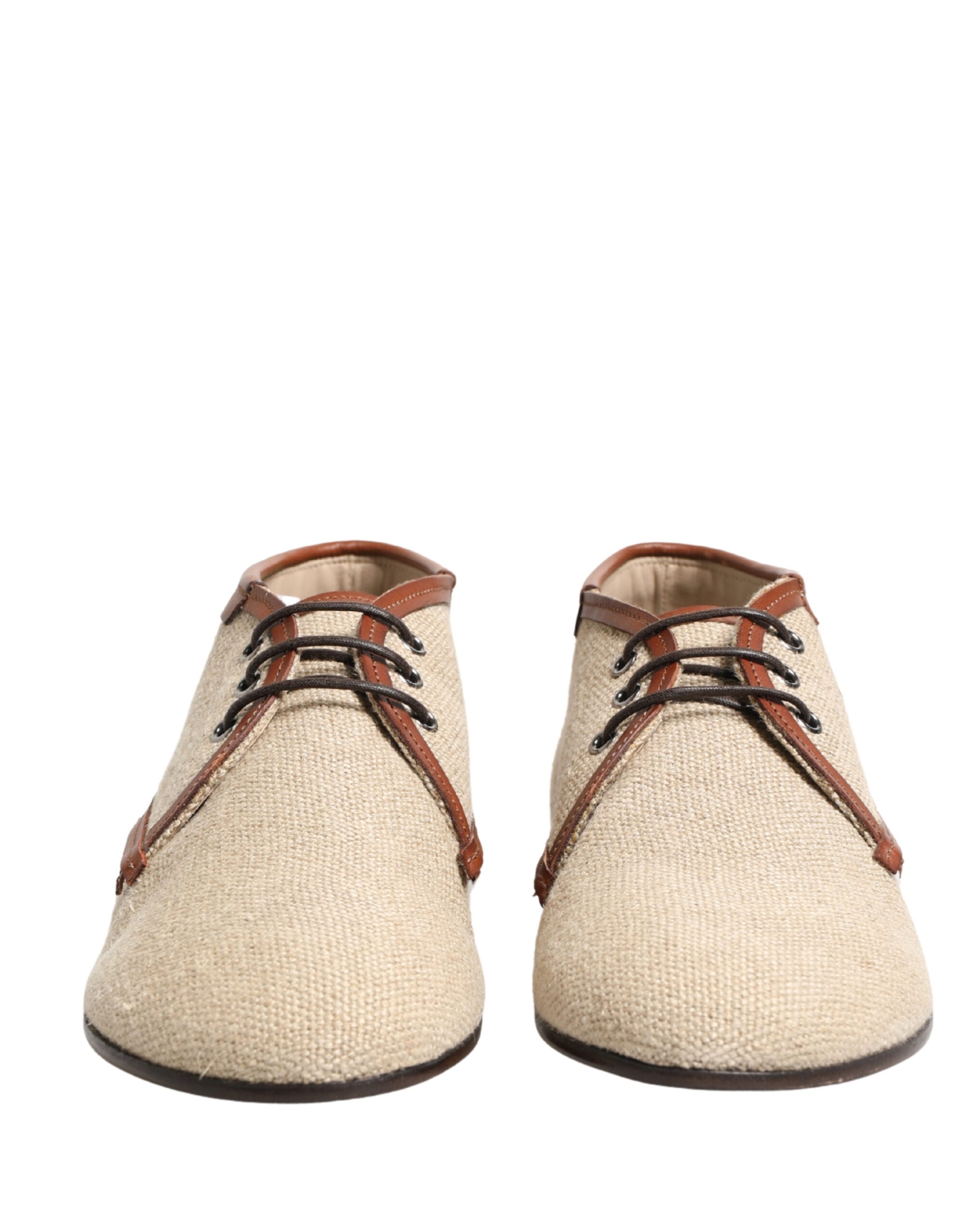 Beige Canvas Lace-Up Men Dress Derby Shoes