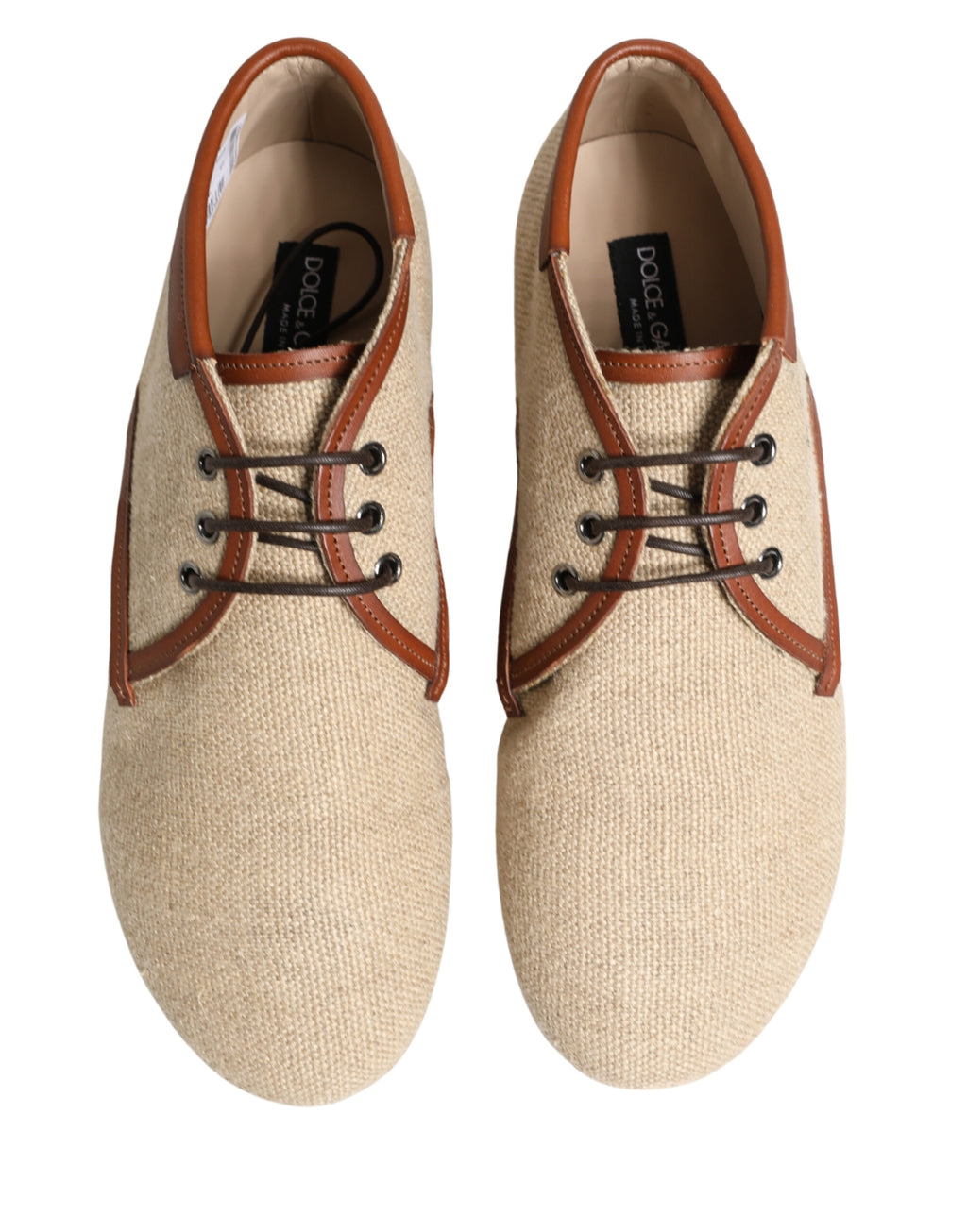 Beige Canvas Lace-Up Men Dress Derby Shoes