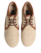 Beige Canvas Lace-Up Men Dress Derby Shoes