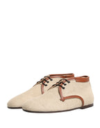 Beige Canvas Lace-Up Men Dress Derby Shoes
