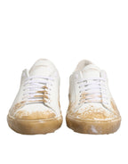 White Leather Paint Effect Low Top Sneakers  Shoes
