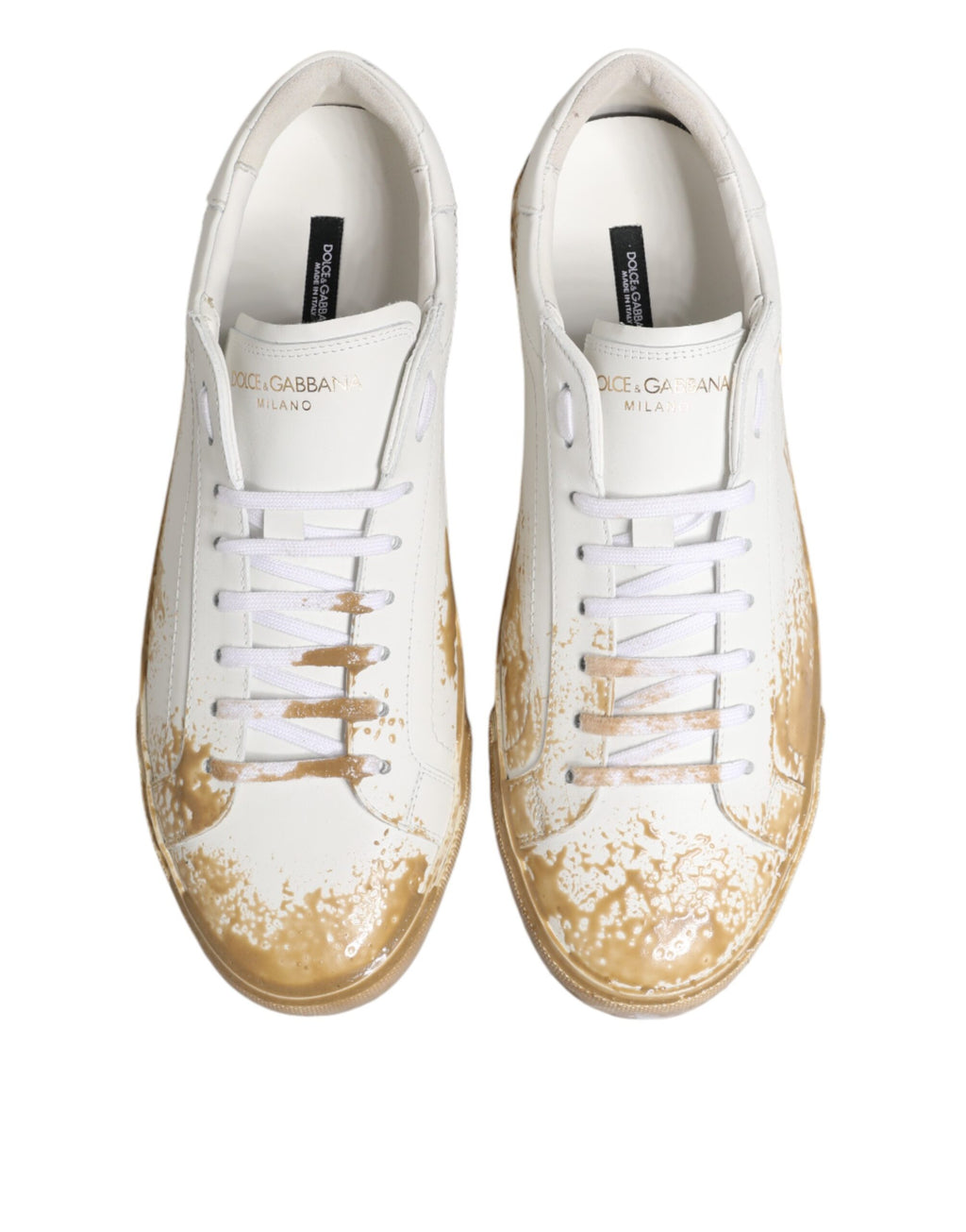 White Leather Paint Effect Low Top Sneakers  Shoes