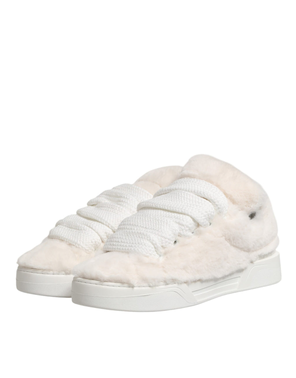 White Shearling Fur Bianco Low Top Sneakers Shoes