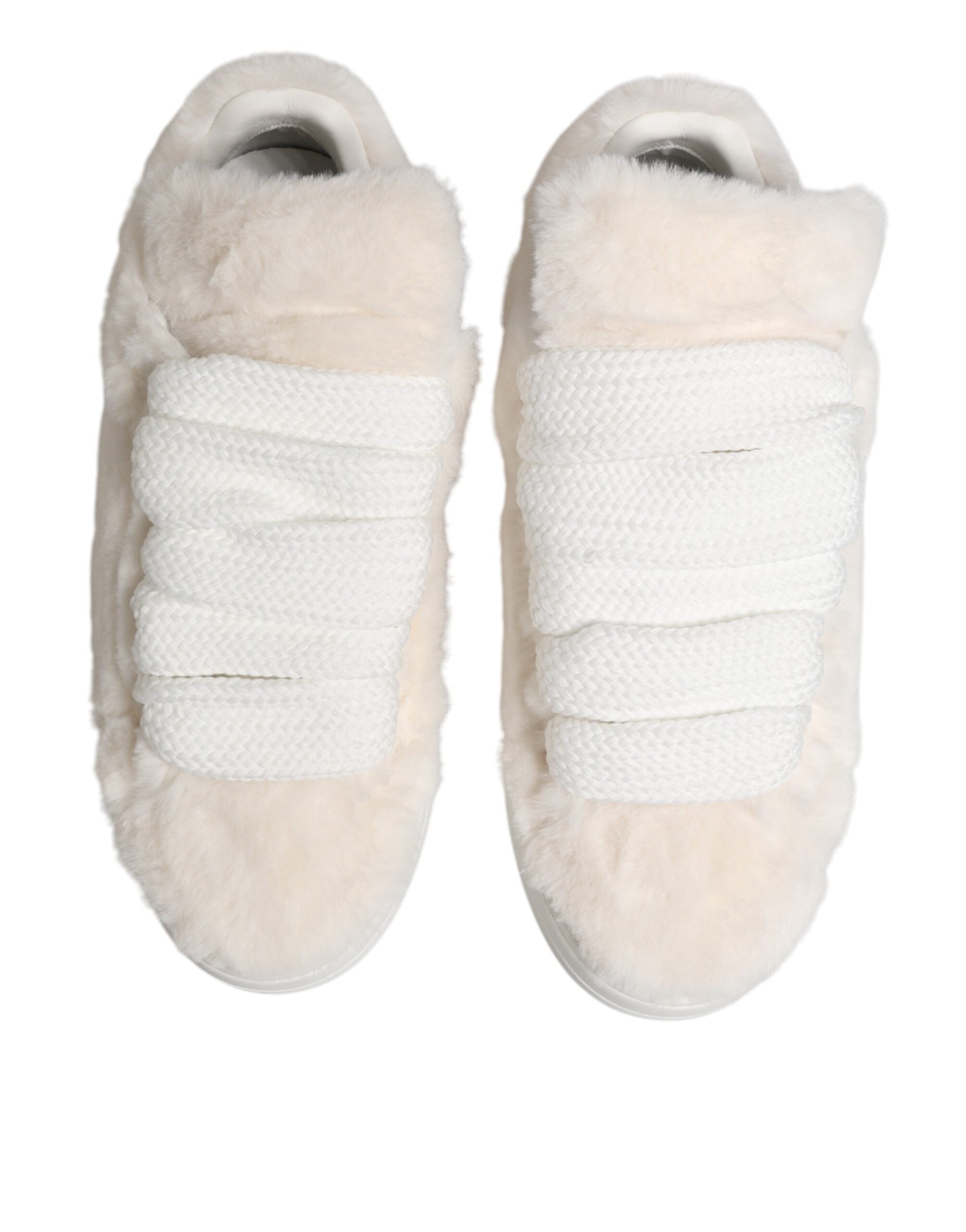 White Shearling Fur Bianco Low Top Sneakers Shoes