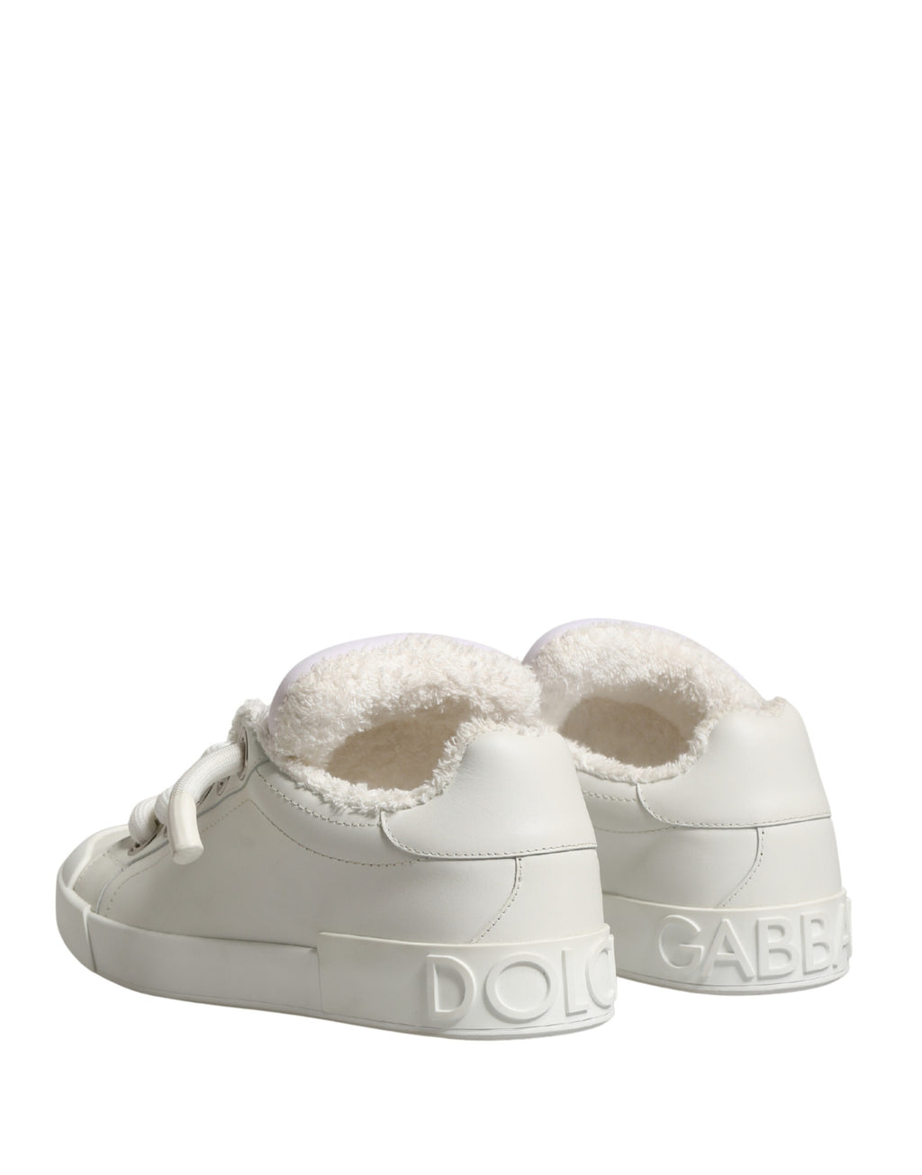 White Leather Shearling Fur Low Top Sneakers Shoes