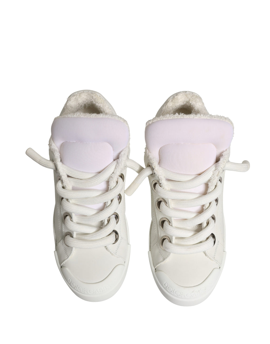 White Leather Shearling Fur Low Top Sneakers Shoes