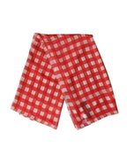 White Red Check Silk Wrap Foulard 118cm x 118cm Scarf