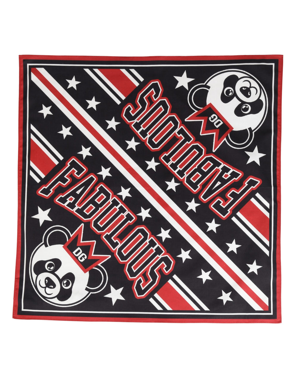 Black Red Panda Cotton Square Foulard 50.5cm x 50cm Scarf