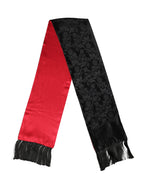 Red Black Silk Floral Fringe Neck Wrap Scarf