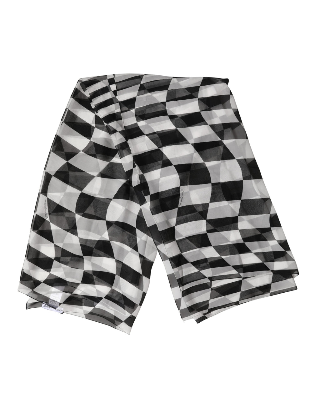 Black White Check Silk Wrap Foulard 133cm x 132cm Scarf