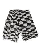 Black White Check Silk Wrap Foulard 133cm x 132cm Scarf