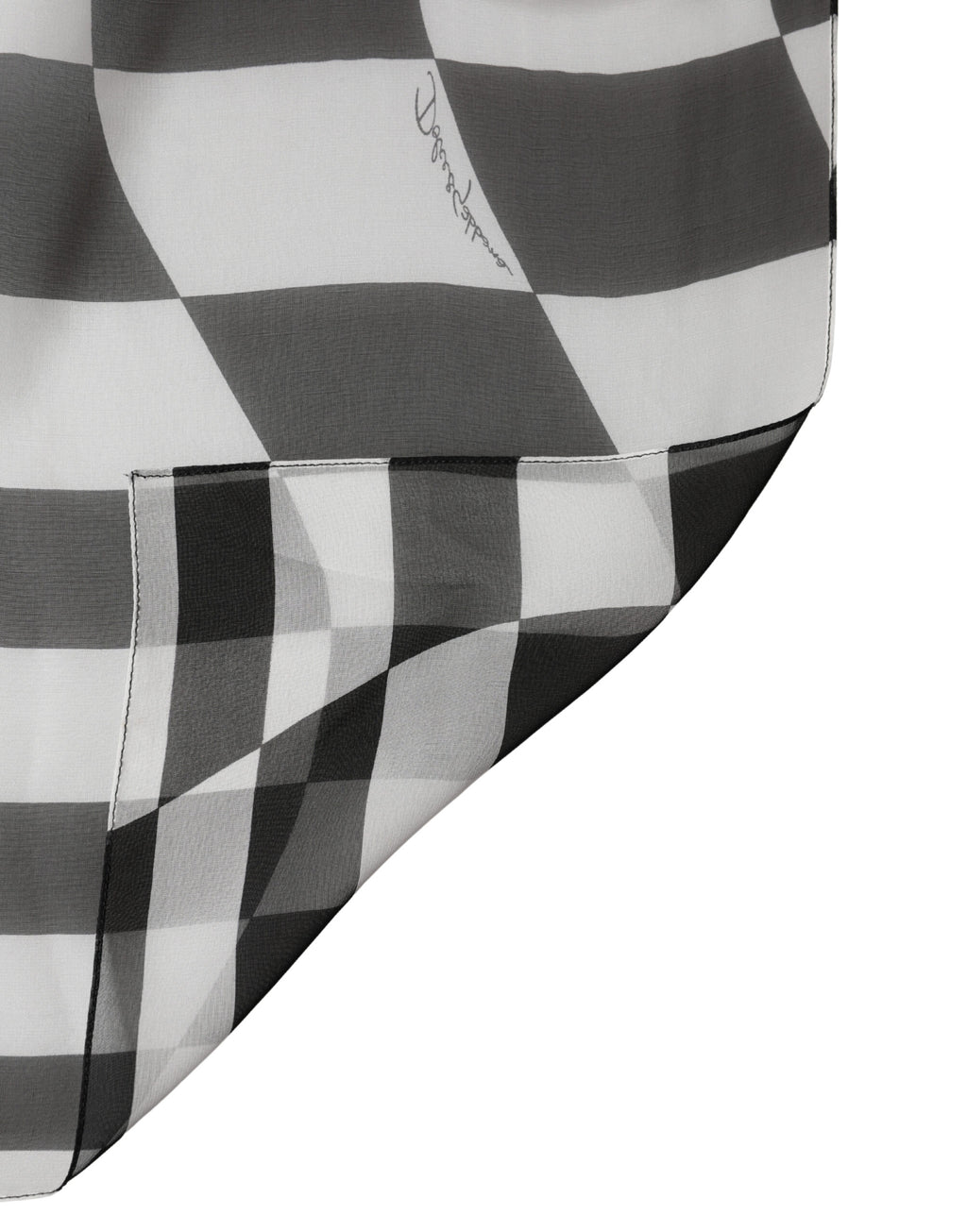 Black White Check Silk Wrap Foulard 133cm x 132cm Scarf