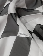 Black White Check Silk Wrap Foulard 133cm x 132cm Scarf