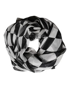 Black White Check Silk Wrap Foulard 133cm x 132cm Scarf