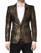 Gold Jacquard Single Breasted Tuxedo Blazer