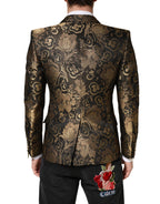 Gold Jacquard Single Breasted Tuxedo Blazer