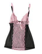 Black Pink Floral Lace Lingerie Top Underwear