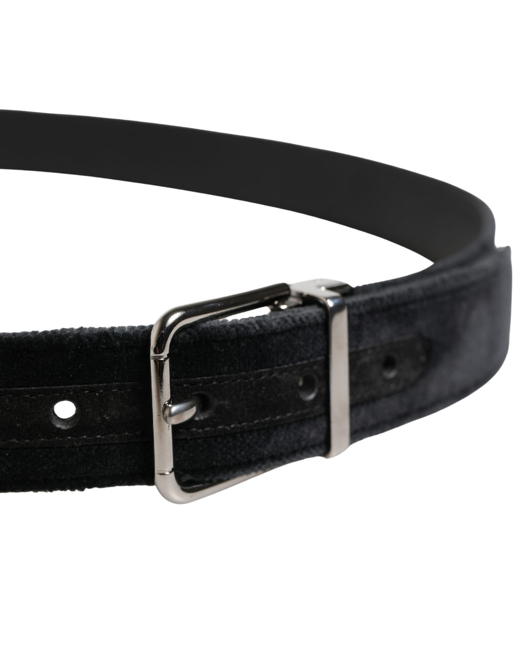 Black Suede Silver Tone Metal Buckle Men Belt