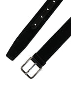 Black Suede Silver Tone Metal Buckle Men Belt