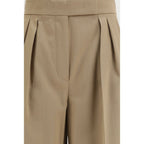 Beige Wool Casual Pants