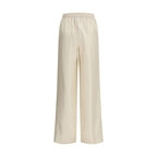 Beige Silk Casual Pants