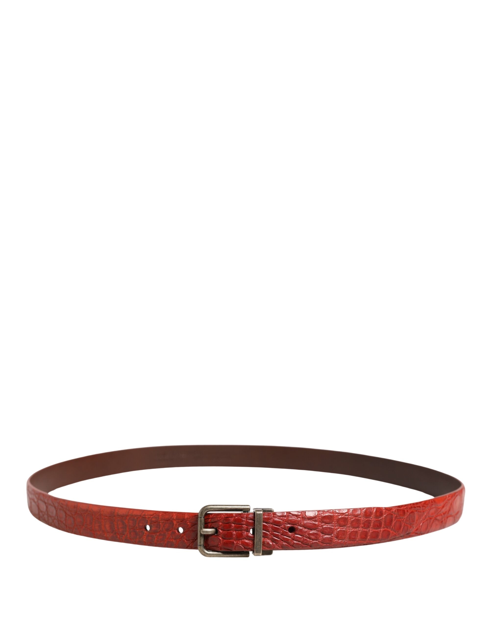 Red Leather Gold Tone Metal Buckle Men Belt