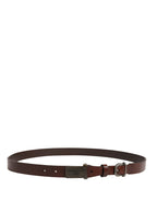 Brown Leather Logo Metal Buckle Men Belt