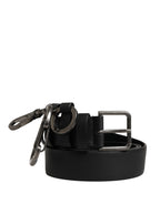 Black Calf Leather Silver Metal Buckle Belt