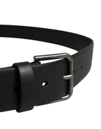 Black Calf Leather Silver Metal Buckle Belt