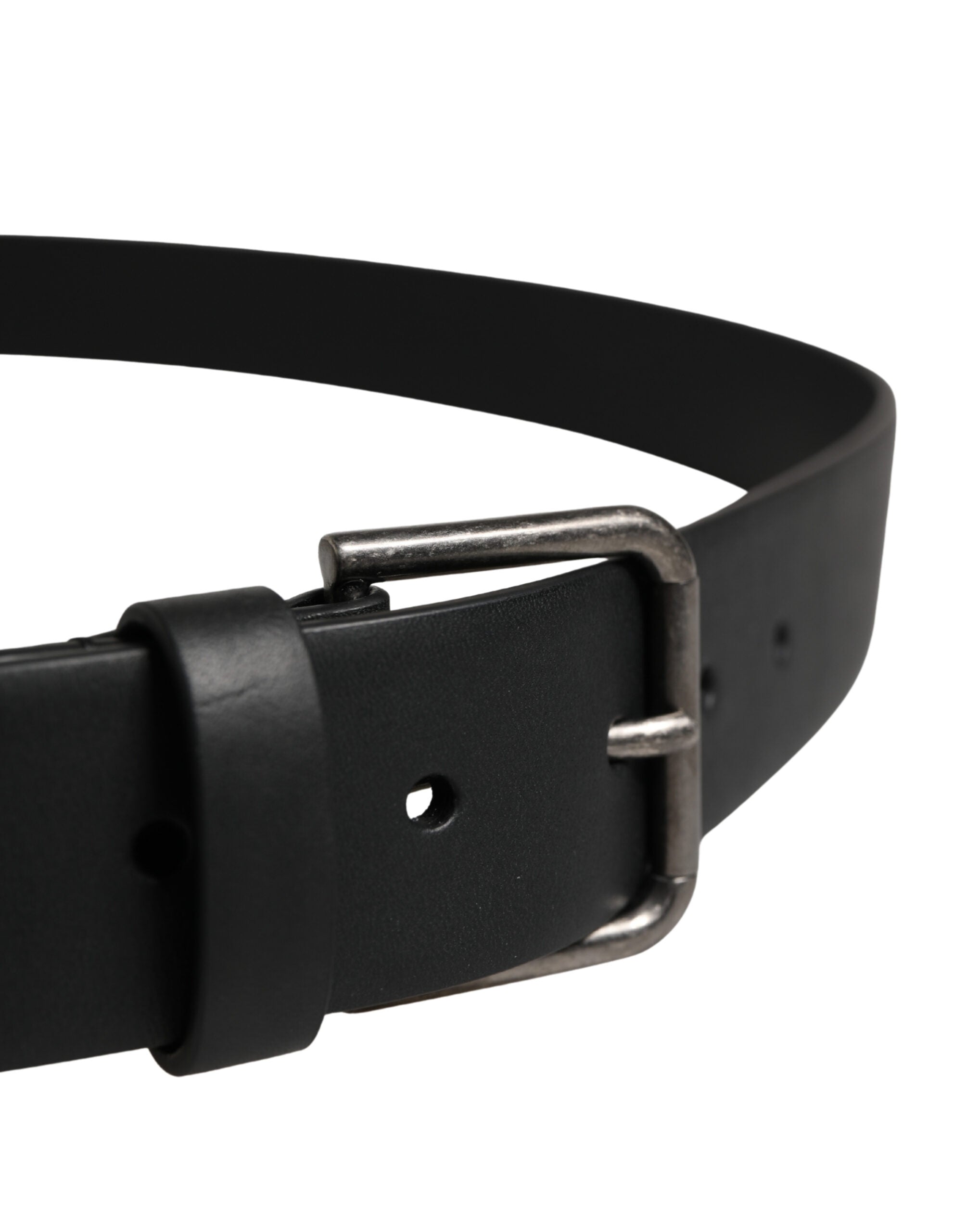 Black Calf Leather Silver Metal Buckle Belt